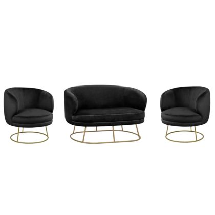LIVING ROOM 3PCS SET ARIEN HM11051.04 BLACK VELVET-GOLD BASES