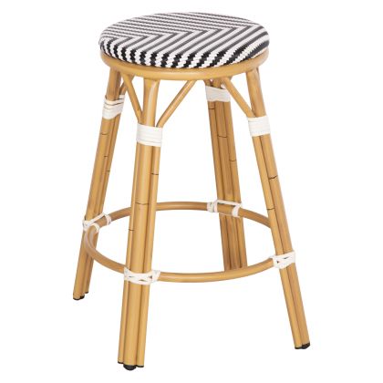 ALUMINUM MEDIUM HEIGHT BAR STOOL CHINO HM6286.03 BAMBOO LOOK & TEXTILENE BLACK 43x43x65Hcm.