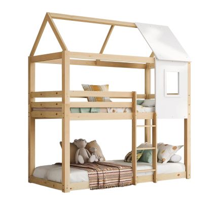 CHILDREN'S BUNKBED HOOD HM705.01 PINE WOOD IN NATURAL-MATTRESSES 190x90cm.