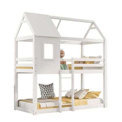 CHILDREN'S BUNKBED HOOD HM705.03 PINE WOOD IN WHITE-MATTRESSES 190x90cm.