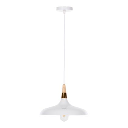 CEILING PENDANT LAMP HM4081 WHITE METAL-WOODEN DETAIL 35x35x113Η cm.