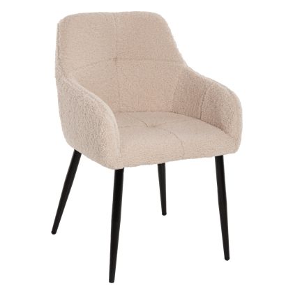 ARMCHAIR SHELLY HM8591.02 TEDDY FABRIC IN WHITE-BLACK METAL LEGS 57x55x87Hcm.