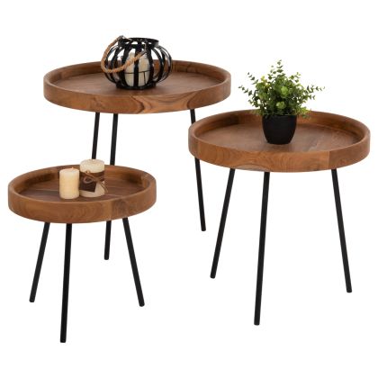 SIDE TABLES 3PCS SET MANTARYS HM9799 MINDI WOOD-BLACK METAL LEGS Φ60x55,5Ηcm.