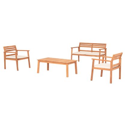 OUTDOOR LOUNGE SET 4PCS DUNKIRK HM18131 TEAK WOOD IN NATURAL--CUSHIONS IN ECRU
