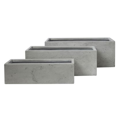 GARDEN PLANTERS RECTANGULAR SET 3PCS SERIES GARDENER HM4723 FIBERCLAY IN GREY 81x30x30Hcm.