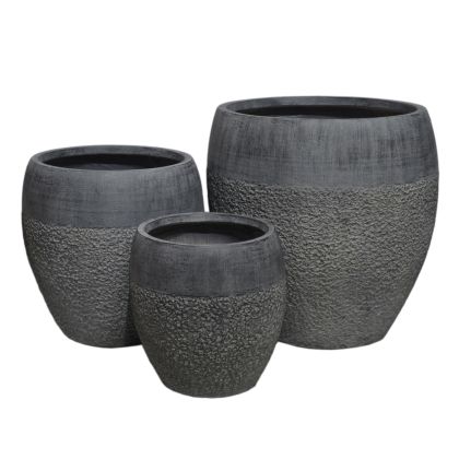GARDEN PLANTERS SET 3PCS SERIES GARDENER ΗΜ4725 FIBERCLAY IN DARK CEMENT COLOR Φ55x54Hcm.