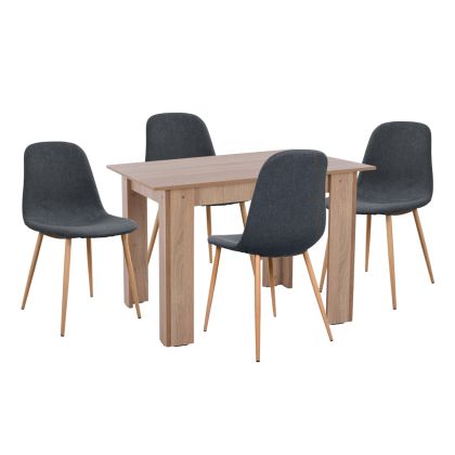 DINING SET 5PCS KELVIN HM21116 TABLE WITH METALLIC CHAIRS WITH FABRIC IN DARK GREY