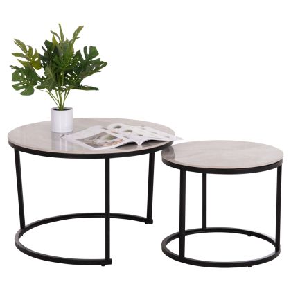 COFFEE TABLES 2PCS SET TALOS HM18140.01 WHITE MARBLE LOOK CERAMIC TOP Φ70x45.5Hcm.