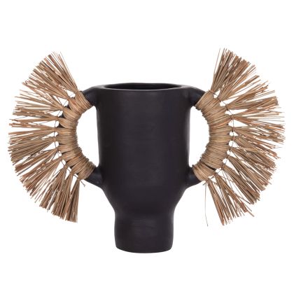 DECORATIVE TABLE VASE ALICA HM4668.01S TERRACOTA IN BLACK COLOR & GRASS--55x19x34Hcm.