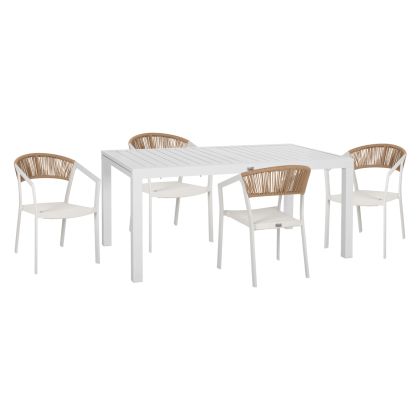 OUTDOOR DINING SET 5PCS KRUM HM21162 WHITE ALUMINUM-P.E.RATTAN-TEXTILENE