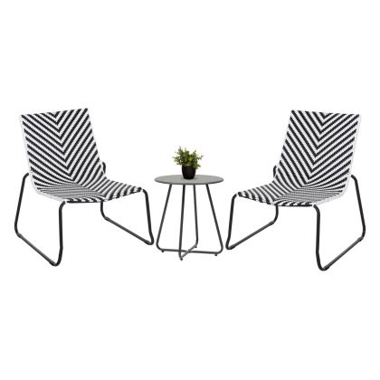 OUTDOOR LOUNGE SET 3PCS PONY HM21193 METAL COFFEE TABLE IN GREY--WICKER RATTAN IN BLACK & WHITE