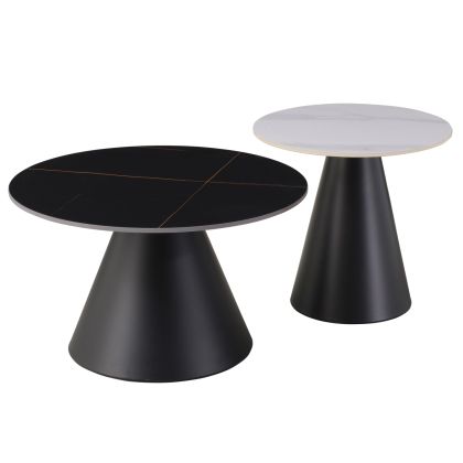 COFFEE TABLES RIDGE HM18266.10 CERAMIC TOPS WITH BLACK MARBLE & WHITE MARBLE LOOK Φ50cm & Φ70cm