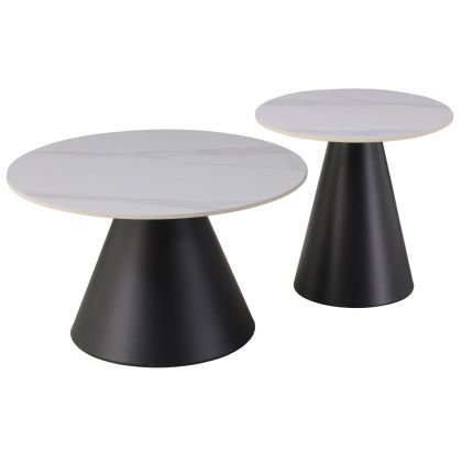 COFFEE TABLES RIDGE HM18266.01 CERAMIC TOPS WITH WHITE MARBLE LOOK Φ50cm & Φ70cm