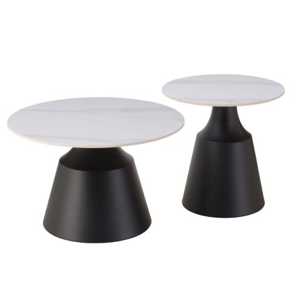 COFFEE TABLES CORREN HM18264.01 CERAMIC TOPS- WHITE MARBLE LOOK Φ50cm & Φ70cm