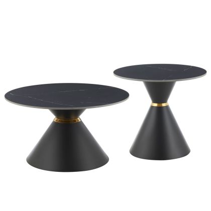 COFFEE TABLES NANDO HM18267.02 CERAMIC TOPS- BLACK MARBLE LOOK Φ60cm & Φ80cm