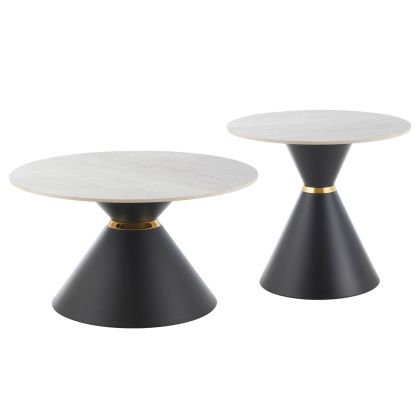 COFFEE TABLES NANDO HM18267.03 CERAMIC TOPS- GREY MARBLE LOOK Φ60cm & Φ80cm