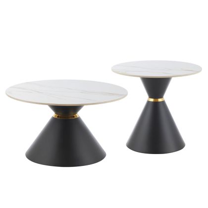 COFFEE TABLES NANDO HM18267.01 CERAMIC TOPS- WHITE MARBLE LOOK Φ60cm & Φ80cm