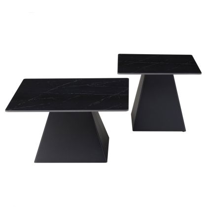 COFFEE TABLES QUBER HM18260.02 CERAMIC TOPS- BLACK MARBLE LOOK--SQUARE