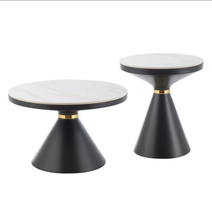 COFFEE TABLES TERRANO HM18268.01 CERAMIC TOPS- WHITE MARBLE LOOK Φ50cm & Φ70cm