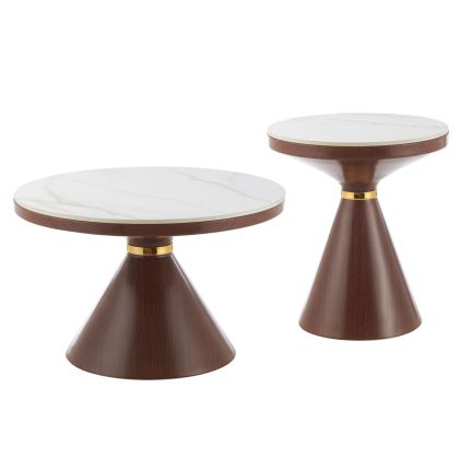 COFFEE TABLES TERRANO HM18268.04 CERAMIC TOPS- WHITE&GOLD MARBLE LOOK Φ50cm & Φ70cm