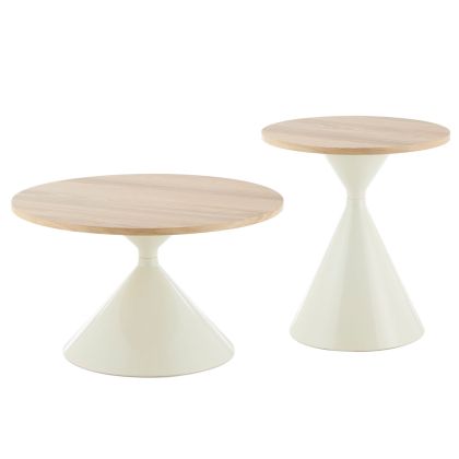 COFFEE TABLES JENNEL HM18265 METAL IN BEIGE--MDF WITH PAPERWOOD VENEER Φ50cm & Φ70cm