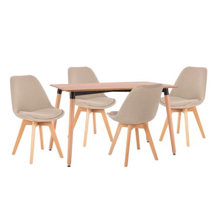 DINING SET 5PCS VEGAS HM21180 MDF TOP IN NATURAL--FABRIC IN BEIGE