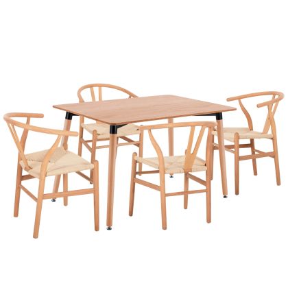 DINING SET 5PCS BRAVE HM21182 MDF TOP-BEECH WOOD & PAPER ROPE IN NATURAL COLOR