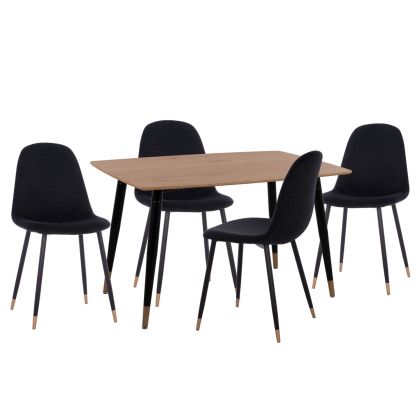 DINING SET 5PCS ALIZA HM11196.09 MDF TOP--VELVET & METAL IN BLACK
