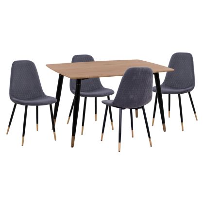 DINING SET 5PCS ALIZA HM11196.01 MDF TOP--VELVET IN GREY & METAL IN BLACK