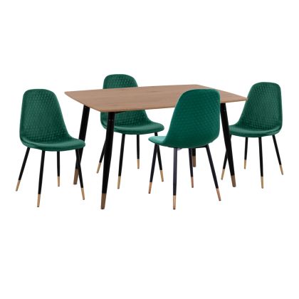 DINING SET 5PCS ALIZA HM11196.03 MDF TOP--VELVET IN CYPRESS GREEN & METAL IN BLACK