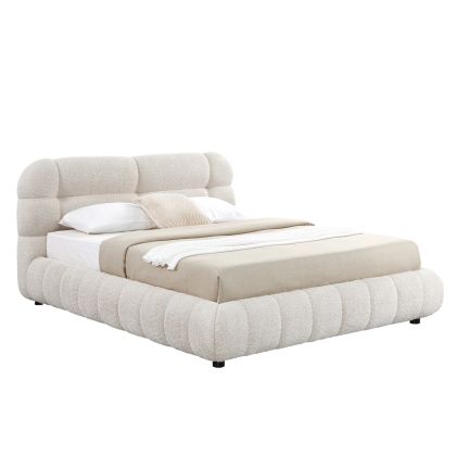 DOUBLE BED WITH STORAGE SPACE BUBBLE HM730.03 BEIGE BOUCLE FABRIC--MATTRESS 160x200cm.