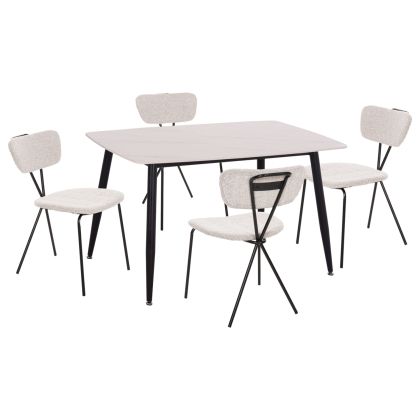 DINING SET 5PCS RAVEN HM21067.01 CERAMIC TOP WHITE MARBLE--METAL