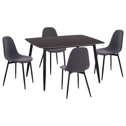DINING SET 5PCS RAVEN HM21068.02 CERAMIC TOP BLACK MARBLE--GREY FABRIC