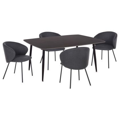 DINING SET 5PCS RAVEN HM21069.02 CERAMIC TOP IN BLACK MARBLE & 4 CHAIRS