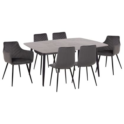 DINING SET 7PCS RAVEN HM21070.03 CERAMIC TOP--4 CHAIRS & 2 ARMCHAIRS GREY