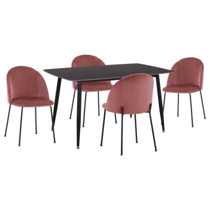 DINING SET 5PCS RAVEN HM21072.02 CERAMIC TOP IN BLACK MARBLE & 4 CHAIRS