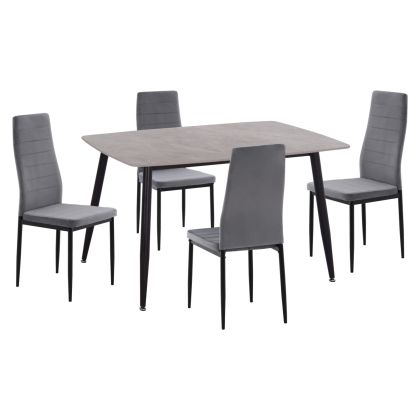 DINING SET 5PCS RAVEN HM21224.03 CERAMIC TOP GREY MARBLE--GREY VELVET