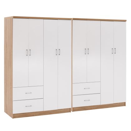 8-LEAF WARDROBE BRIANA HM21237.02 MELAMINE IN SONAMA & WHITE 241x42,5Χ180,5Hcm.