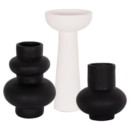 SET OF 3 TABLE DECORATIVE VASES LEKKAN HM21142.01 TERRACOTTA IN WHITE & BLACK