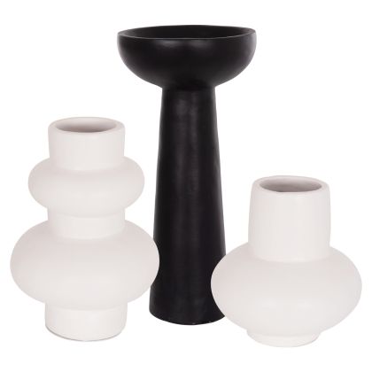 SET OF 3 TABLE DECORATIVE VASES LEKKAN HM21142.02 TERRACOTTA IN WHITE & BLACK