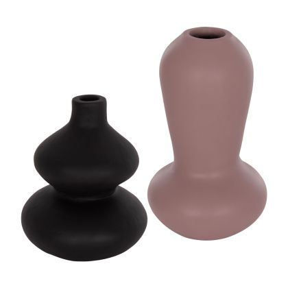 SET OF 2 TABLE DECORATIVE VASES CHELIN HM21144 TERRACOTTA IN BLACK & PURPLE