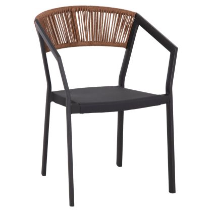 ARMCHAIR ALUMINUM HM5891.01 ANTHRACITE FRAME AND TEXTLINE- BEIGE RATTAN BACKREST 56,5x58x79Hcm.