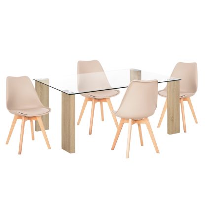 DINING SET 5PCS MORGAN HM21269.01 DINING TABLE & 4 DINING CHAIRS - CAPPUCCINO