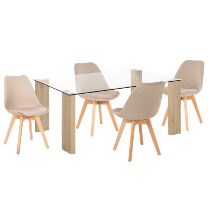 DINING SET 5PCS MORGAN HM21269.02 DINING TABLE & 4 DINING CHAIRS - BEIGE FABRIC