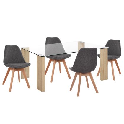 DINING SET 5PCS MORGAN HM21269.03 DINING TABLE & 4 DINING CHAIRS - GREY FABRIC
