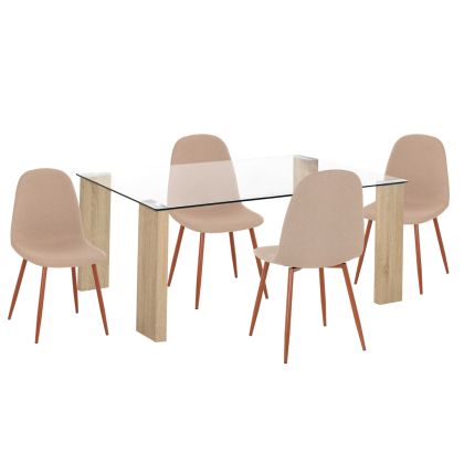 DINING SET 5PCS LEOMOR HM21270.01 DINING TABLE & 4 DINING CHAIRS - BEIGE FABRIC