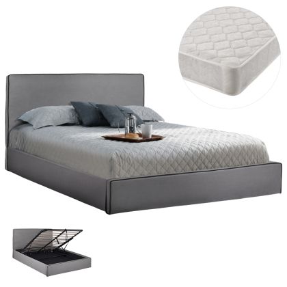DOUBLE BED WITH MATTRESS ALLIE HM21273.01 GREY FABRIC WITH STORAGE SPACE--FOR 160x200cm.