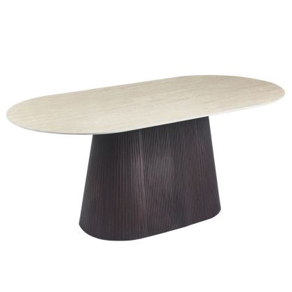 DINING TABLE OVAL CATER HM18320 CERAMIC TOP IN TRAVERTINE STONE LOOK--MDF BASE 188x98x78Hcm.