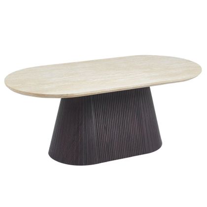 COFFEE TABLE OVAL CATER HM18321 CERAMIC TOP WITH TRAVERTINE STONE LOOK--MDF BASE 124x63x39H