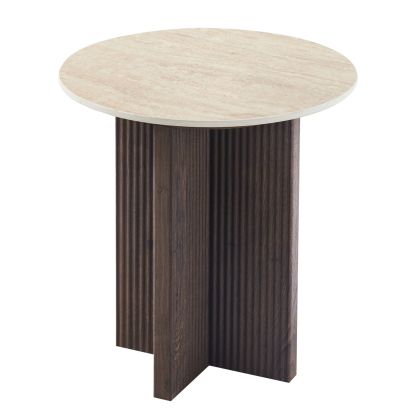 SIDE TABLE SKY HM18330 CERAMIC TOP WITH TRAVERTINE STONE LOOK--MDF BASE IN BROWN Φ45x50H